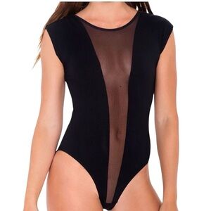 AMERICAN APPAREL Women’s Black MicroMesh Gloria V Bodysuit Size M